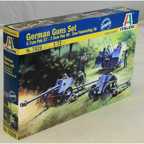 1/72 Italeri German Gun Set 3.7cm Pak 37,7,5cm Pak40, 2cm Flakvierling 38 7026